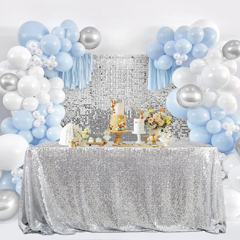 50" x 102" Silver Sequin Tablecloth